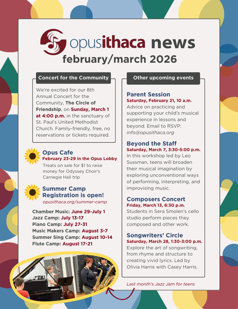 February and March events at Opus - see events page for details