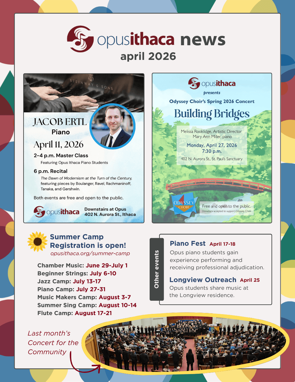 April events at Opus - see events page for details